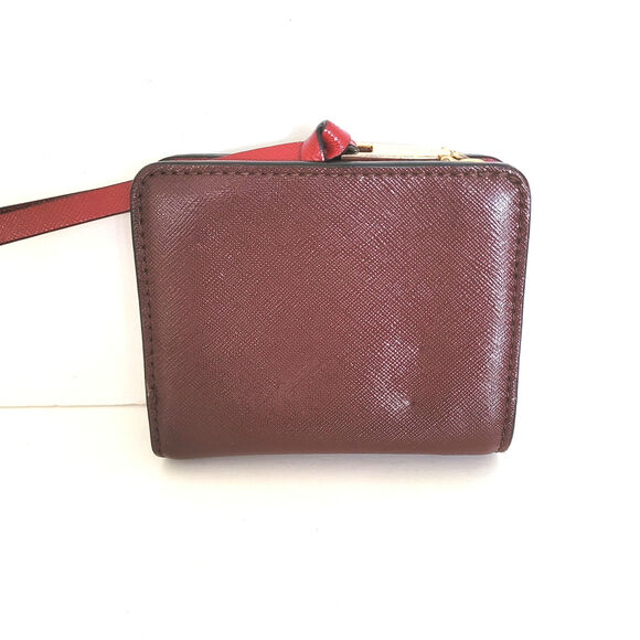 MARC JACOBS Logo The Snapshot Medium Bifold Wallet Black Red Leather 3in1 Compac - Picture 2 of 10
